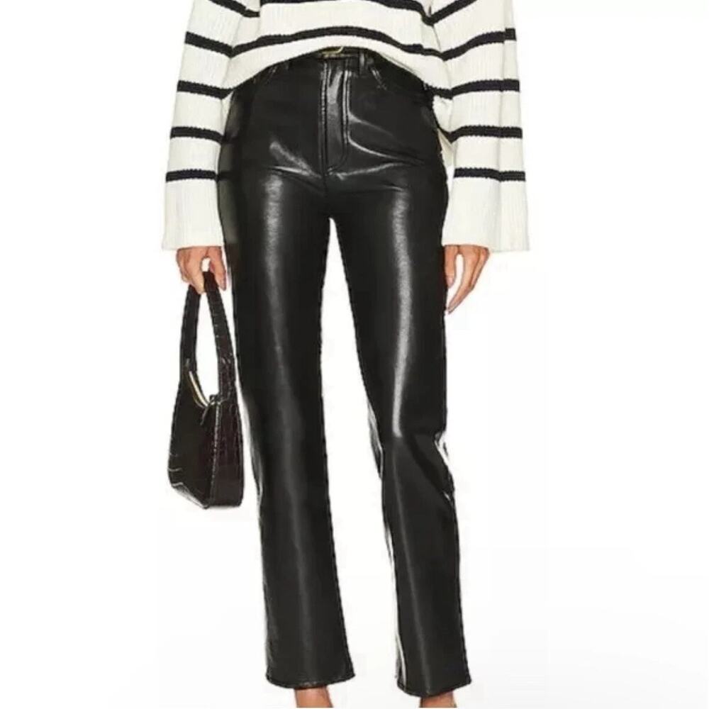 AGOLDE Black‎ Recycled Leather Relaxed Boot Cut Pants Size 26 90s Baddie Grunge